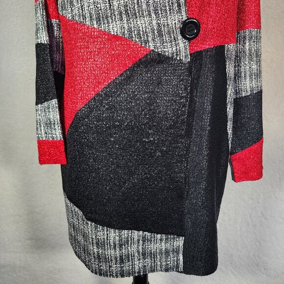 Chico's Travelers Collection 2 (L 12/14) Patched Crushed Duster Button Red Black - Picture 4 of 9